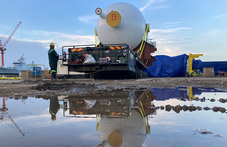 Marine survey operations for the inspection of heavy machinery and cargo equipment.