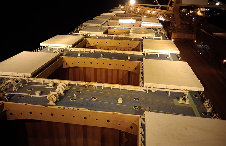 Vessel survey inspection inside cargo hold for structural and safety evaluation