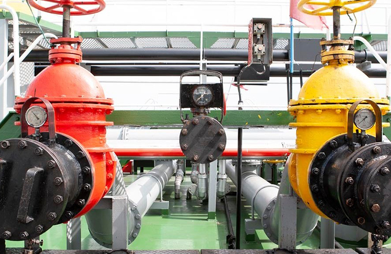 oil survey inspection of pipeline and valve system prior to cargo transfer operations.