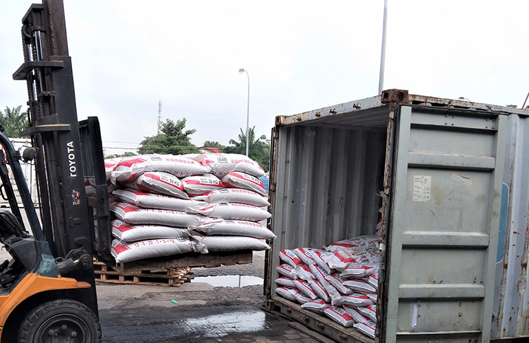 Cargo surveyor supervising container loading process at warehouse