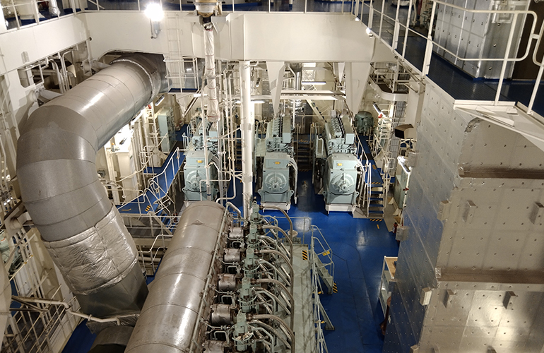 Vessel survey inspection of ship engine room machinery and systems