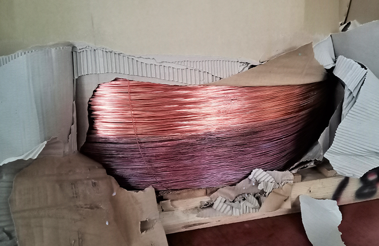 Detailed survey inspection of internal cargo packing and securing.