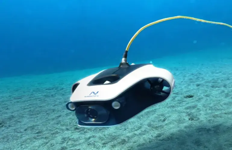 ROV underwater drone inspection device operating below sea surface